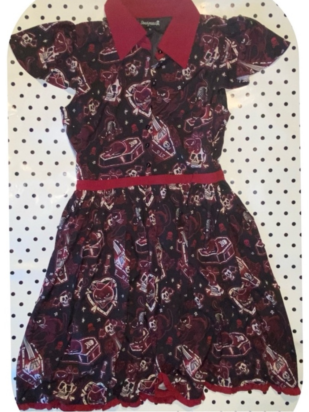 Sourpuss Black & Red Skull Print Fit-and-Flare Dress